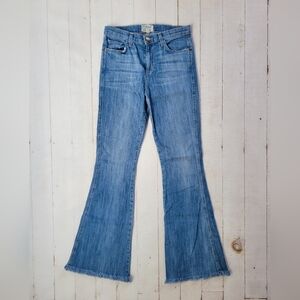 Current Elliott 28x33 Flare Jeans Mid Rise Frayed Bell Bottom Flare Blue Denim